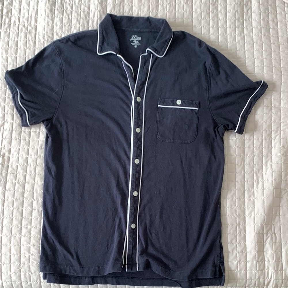 J. Crew Blue and White Short Sleeve Button Down Shirt, Medium